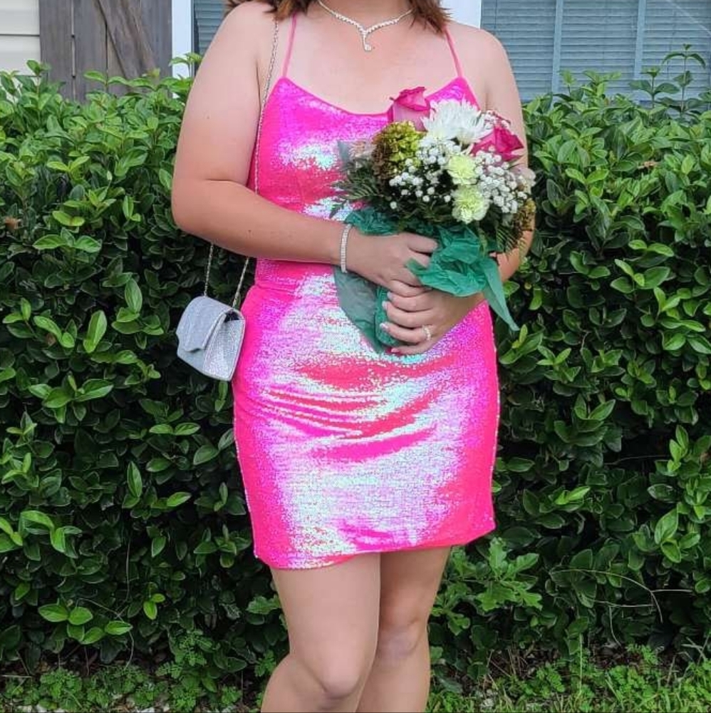 Hot pink form fitting homecoming dress